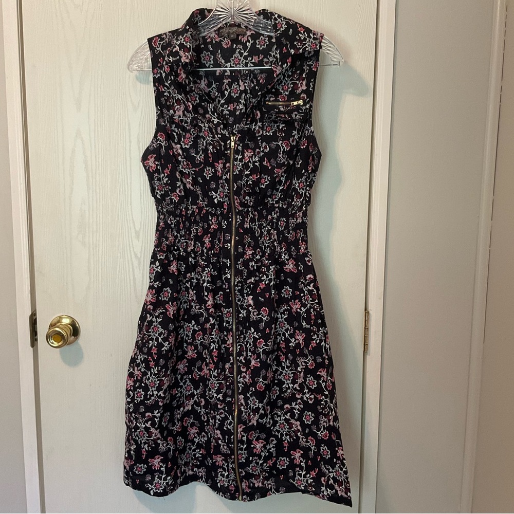 Floral Navy Lightweight Zip Front Cinch Waist Dress Size 1X Plus